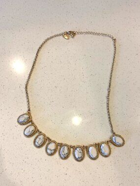 Charming Charlie, Gold Necklace with Marbled Black/White stones.